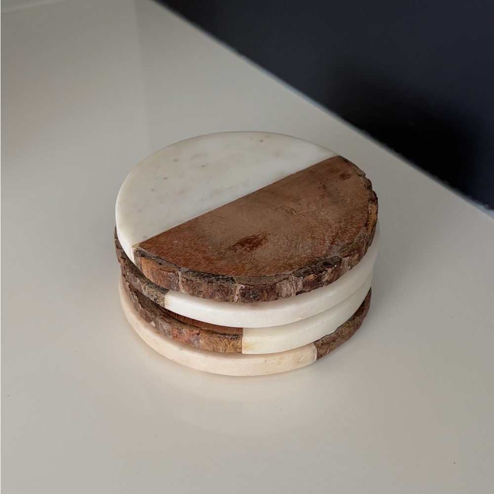 Indigo Marble + Wood Coaster (set of 4)